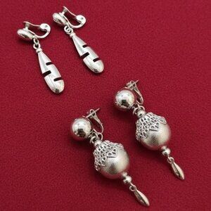 Monet Silver Geometric Clip On Earrings Pair Dangle Womens